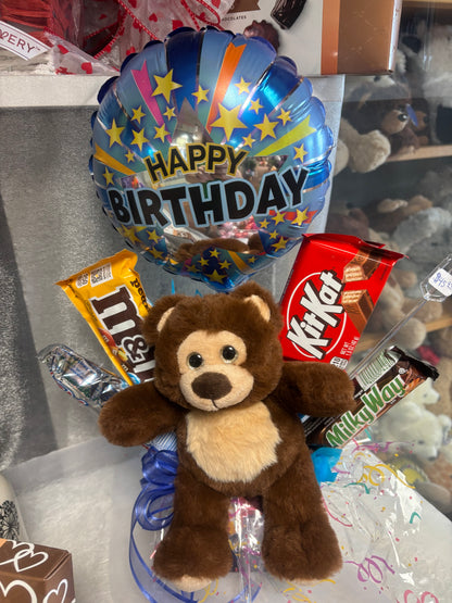 Small Happy Birthday Candy Bouquet with Teddy Bear –  Broadway Gifts And Flowers, Farmington NM